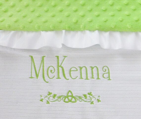 Personalized~ Irish Baby Blanket, Irish Baptism Blanket,St. Patrick's Day Blanket, Minky Baby Blanket, With/Without Ruffle