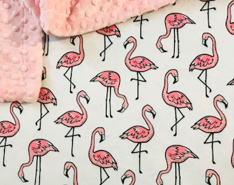 Flamingo Minky Baby Blanket, Flamingo Baby Blanket, Personalization Option, Minky Baby Blanket