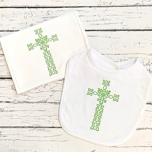 Irish Baptism Gift Set, Irish Christening Gift , Celtic Baby, Celtic Cross, Shamrocks, Irish Bib and Burp Cloth Set, St Patrick&#39;s Day