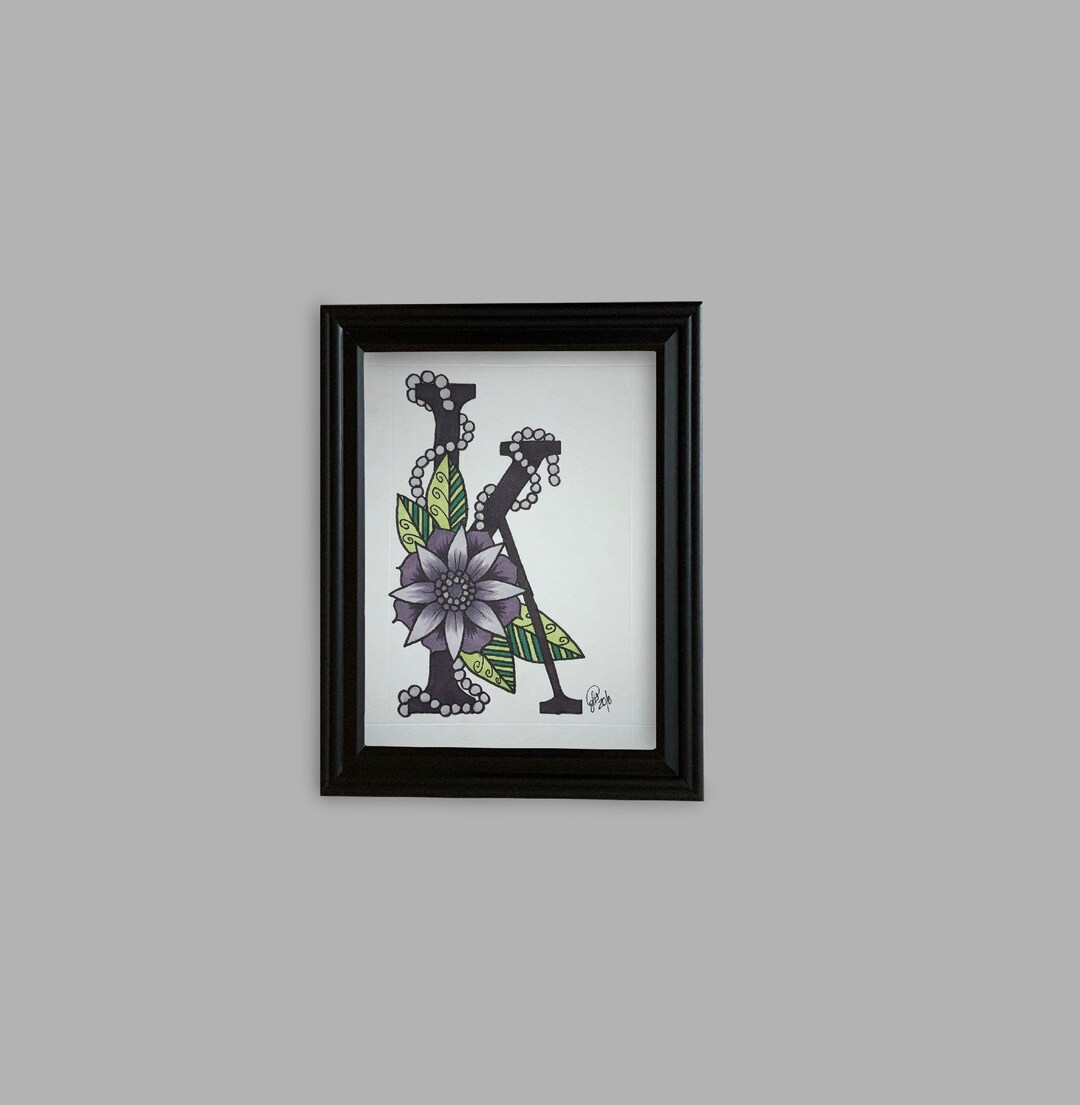 Letter K Artwork 5x7 Letter Artwork Floral Artwork Art for Kids