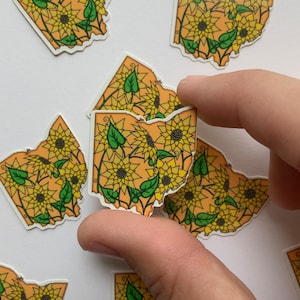 Mini sunflower Ohio sticker,  WATERPROOF vinyl sticker, water bottle sticker, bumper sticker