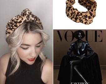 Top knot headband, faux fur headband, leopard print headband