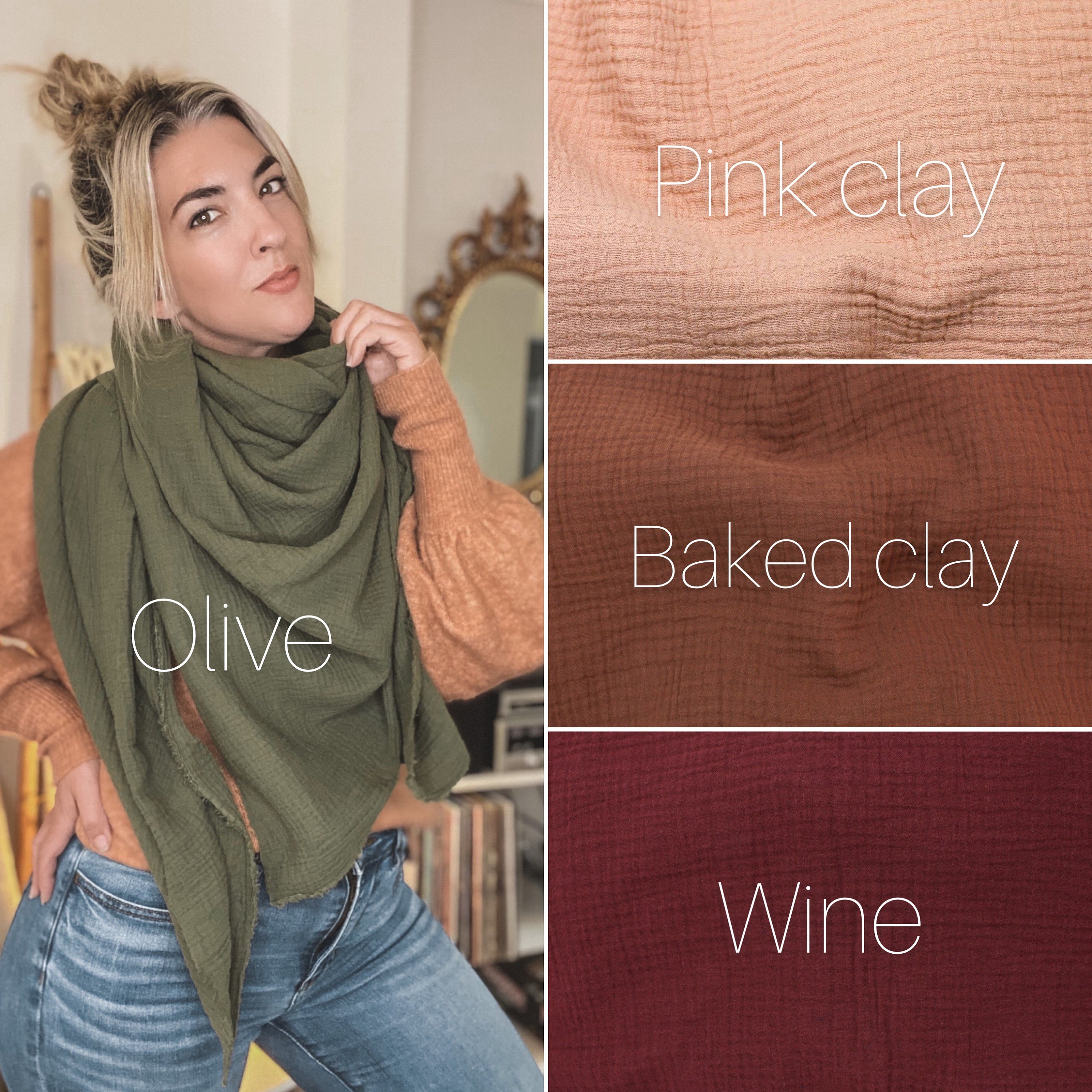 Cotton Clouds Blanket Scarf - Olive green