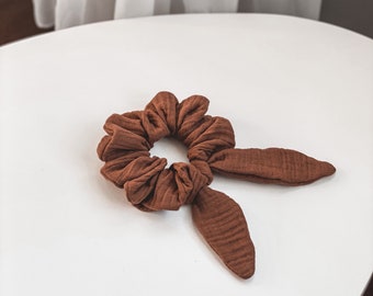 Kerchief Scrunchie, rust gauze scrunchie, ponytail holder