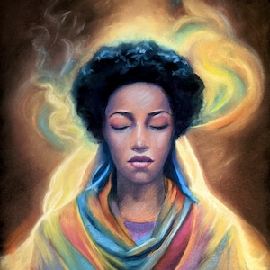 Original Pastel Painting, Portrait, &quot;Black Woman on Fire&quot;, 22.5&quot; x 21.5&quot;