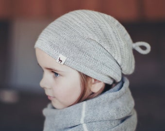 Melange  hat / baby / children / toddler / alpaca wool slouchy beanie / over-sized gray hat /  knit unisex hat / baby alpaca hat / knit hat