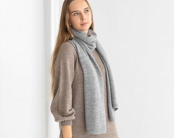 Long Scarf alpaca 100% organic alpaca wool shawl for men women knitted gray green white brown camel scarf for her Christmas gift for mother