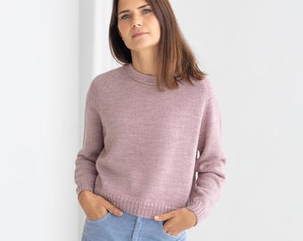 Raglan jumper 100% alpaca pink sweater top for women pullover for her handcrafted organic minimalist knitwear winter top wool eco friendly