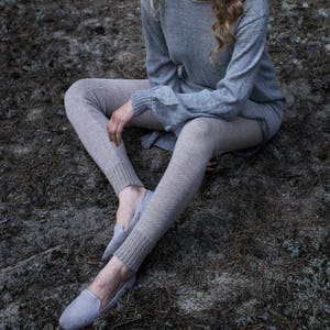 Alpaca leggings for woman / adult knit pants / baby alpaca wool leggings / slim fit knitted pants / gray / brown