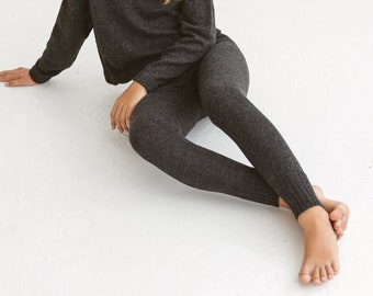 Alpaka Wolle Leggings für Frauen 100% Baby Alpaka XS S M L schwarz dunkel grau blau creme braun warme Winter Hose gemütliche Loungewear