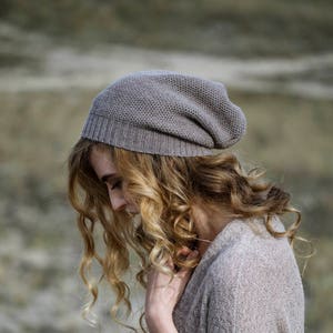 Slouchy hat knit in pure baby alpaca wool woman knit hat wool beanie gray knit cap black white brown pink orange knit baggy hat alpaca hat zdjęcie 2