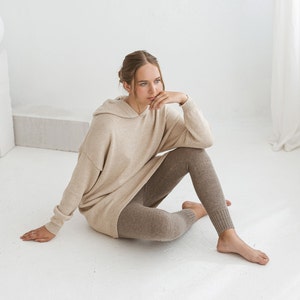 Alpaca wool leggings for women in 100% baby alpaca knit wool pants winter warm thermal bottoms soft long johns knitted brown black trousers