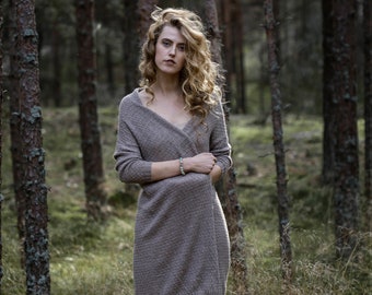 Long cardigan in 100% alpaca wool woman knit coat fine knit maxi cardigan dark grey cardigan brown knit cardigan alpaca wool cardigan
