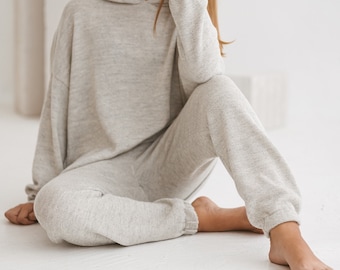 Alpaca joggers in 100%  baby alpaca wool jogging trousers gray relaxed jogger pants soft wool sweatpants in black blue neutral brown colors