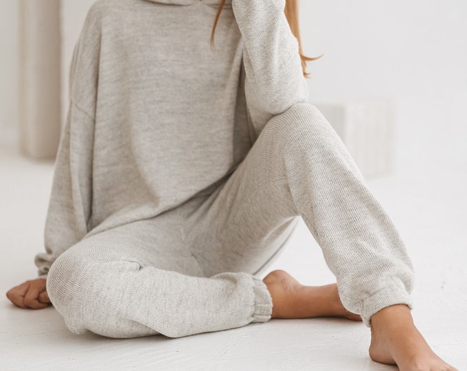 Featured listing image: Alpaca joggers in 100%  baby alpaca wool jogging trousers gray relaxed jogger pants soft wool sweatpants in black blue neutral brown colors