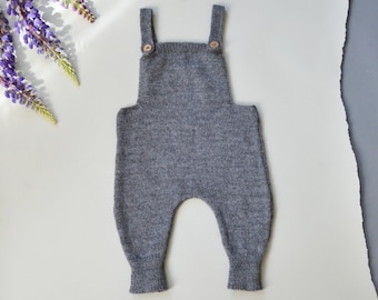 Baby dungarees romper in 100% baby alpaca wool vintage romper baby knitted overalls