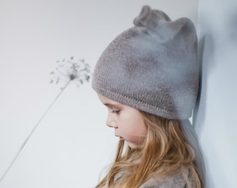 Knit alpaca wool hat / baby / children / toddler /alpaca wool slouchy beanie / over-sized gray hat /  knit unisex hat