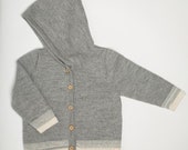 Suéter de punto con capucha, suéter de punto de alpaca para bebé, suéter de punto de lana, cárdigan de punto gris, marrón y blanco, chaqueta de punto de lana, abrigo para bebé niño y niña, regalo para bebé, suéter de punto con capucha