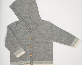 Hooded knit sweater baby alpaca knit hoodie wool knit cardigan gray brown white knitted wool jacket baby boy girl coat baby gift knit hoodie