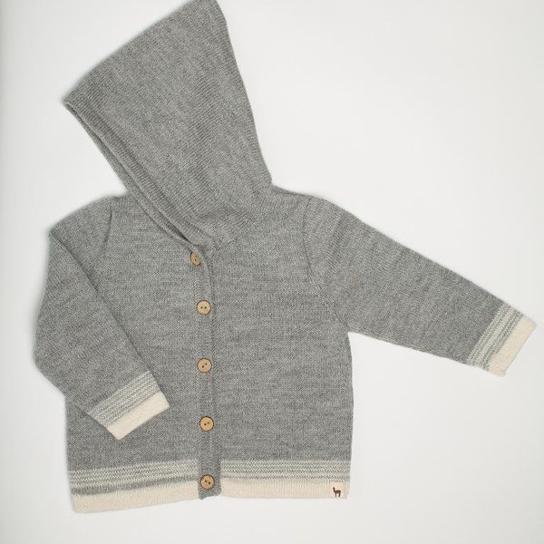 Hooded knit sweater baby alpaca knit hoodie wool knit cardigan gray brown white knitted wool jacket baby boy girl coat baby gift knit hoodie