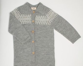 Raglan grey overall /  jacquard jumper / baby alpaca wool knitted suit / Eco friendly jumpsuit / boy / girl / toddler / baby