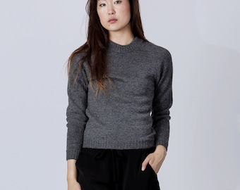 Fitted rib trim pullover in baby alpaca / wool sweater in gray charcoal navy black ivory taupe camel  crewneck pullover gray alpaca sweater