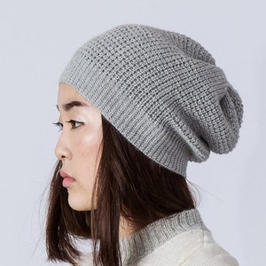 Waffle pattern alpaca hat / gray slouchy hat / knit alpaca hat woman knitted cap alpaca wool slouchy beanie over sized hat alpaca beanie image 1