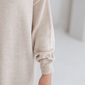 Extra long hooded sweater in 100% baby alpaca wool knitted warm lounge style hoodie sweatshirt for women gray neutral color gift for women image 4