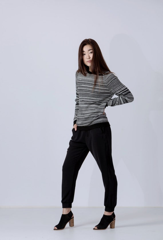 Woman jumper / melange wool jumper woman knit pullover alpaca wool sweater marled sweater gray white black wool sweater / woman wool jumper