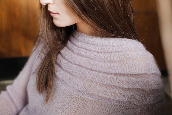 SALE Sweater in Light Purple Size L 75 Mohair 25 Silk Elegant Mohair Pullover Dressy Sweater Hand Knitted Bridal Sweater Pastel Lavender Etsy