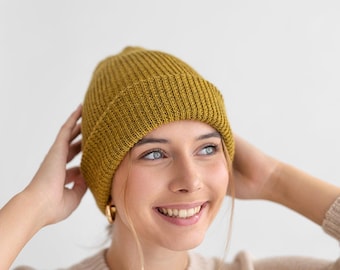 Super warm alpaca hat Double layer unisex men women 100% alpaca wool cap mustard brown golden yellow camel organic beanie Christmas gift