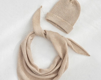 Baktus and ribbed hat in ecru 100% organic certified sustainable baby alpaca knit cap girl boys toddler wool pink nude winter accessories
