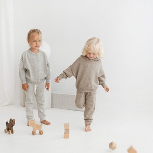 Blauer Alpaka Hoodie Kinder Pullover in 100% Baby Alpaka umweltfreundliche Bio-Kleidung Jungen Mädchen Kapuzenpullover aus weicher Wolle braun grau Bild 8