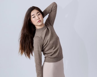 Woman jumper in extra-fine knit wool baby alpaca pullover for woman sweater white brown blue gray