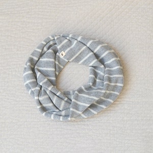 Striped Infinity Scarf / Loop Scarf / Cowl Scarf / alpaca wool Circle Scarf / woman /children / gray / striped white and brown