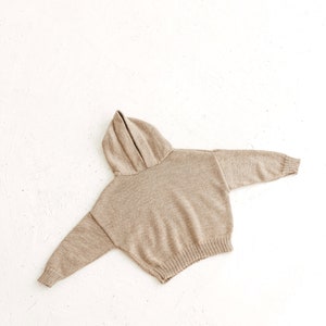 Beige kids hoodie knitted in 100% baby alpaca boy jumper eco friendly organic clothing girl hooded sweater soft wool brown gray camel black image 2