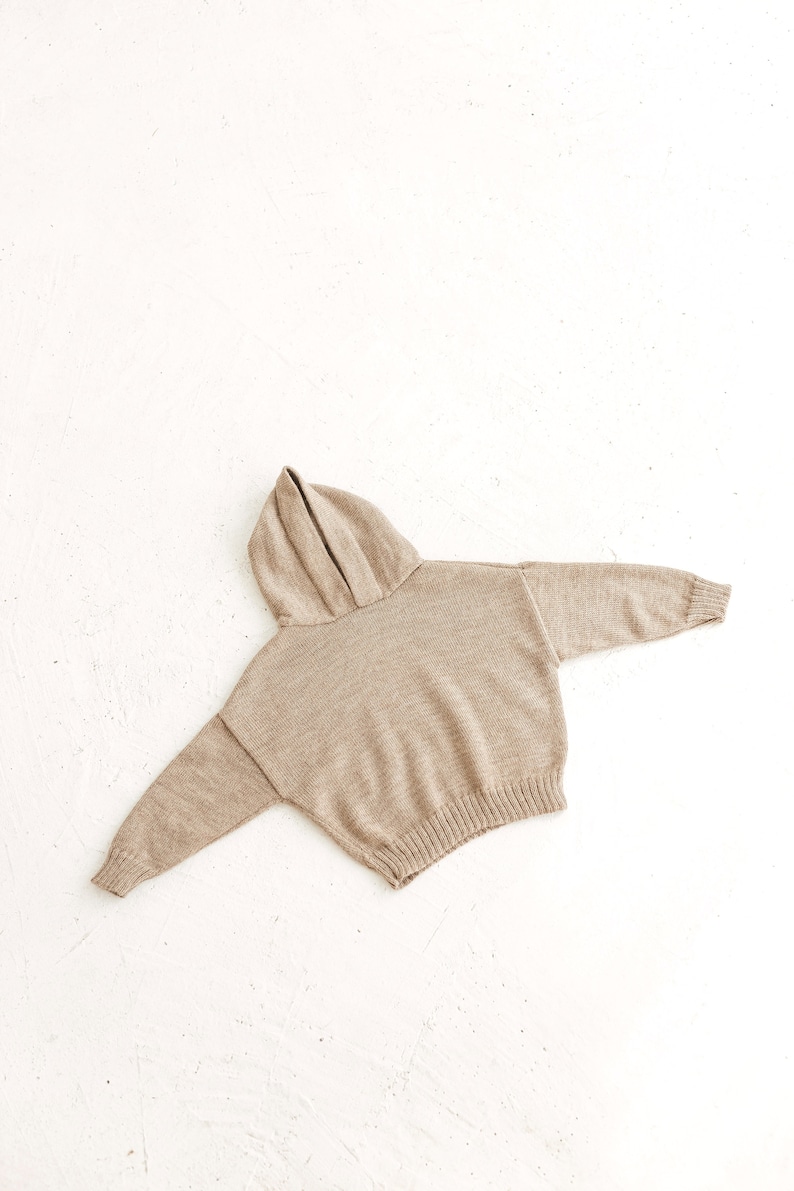 Beige kids hoodie knitted in 100% baby alpaca boy jumper eco friendly organic clothing girl hooded sweater soft wool brown gray camel black image 2