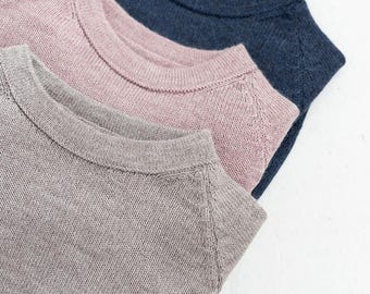 Raglan jumper 100% alpaca mauve gray sweater crew neck top women pullover for her handcrafted organic minimalist knitwear winter top wool