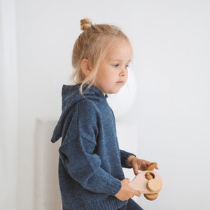 Blauer Alpaka Hoodie Kinder Pullover in 100% Baby Alpaka umweltfreundliche Bio-Kleidung Jungen Mädchen Kapuzenpullover aus weicher Wolle braun grau Bild 5