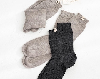 Alpaca socks knitted 100% baby alpaca wool warm winter socks stocking filler Christmas gift eco friendly gray brown white black for her him