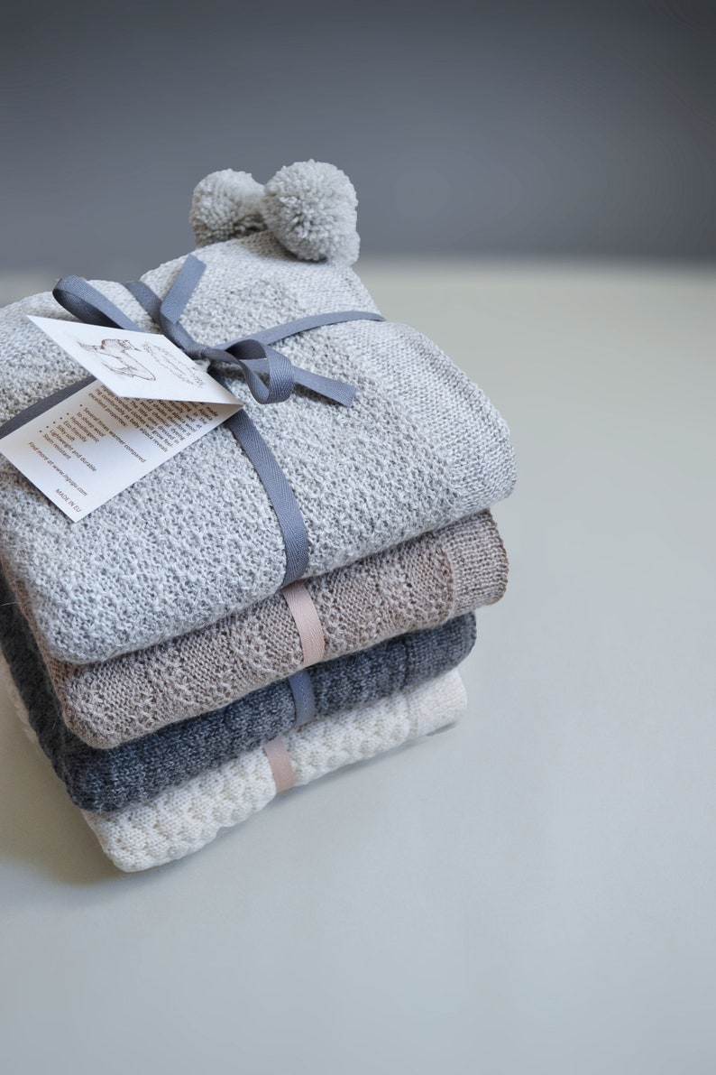 Alpaca baby blanket 100% baby girl gift knitted blanket eco friendly baby shower gift organic wool alpaca throw Oeko Tex standart GOTS image 7