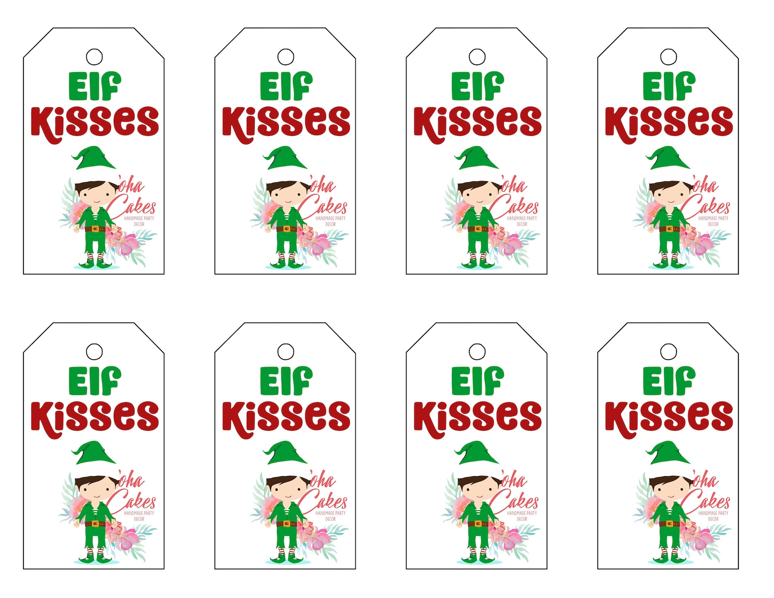 Elf Kisses Printable Gift Tag Digital Instant Download Elf on | Etsy