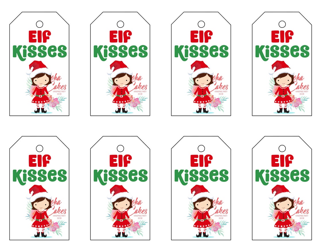 Elf Kisses Printable Gift Tag Digital Instant Download Merry - Etsy