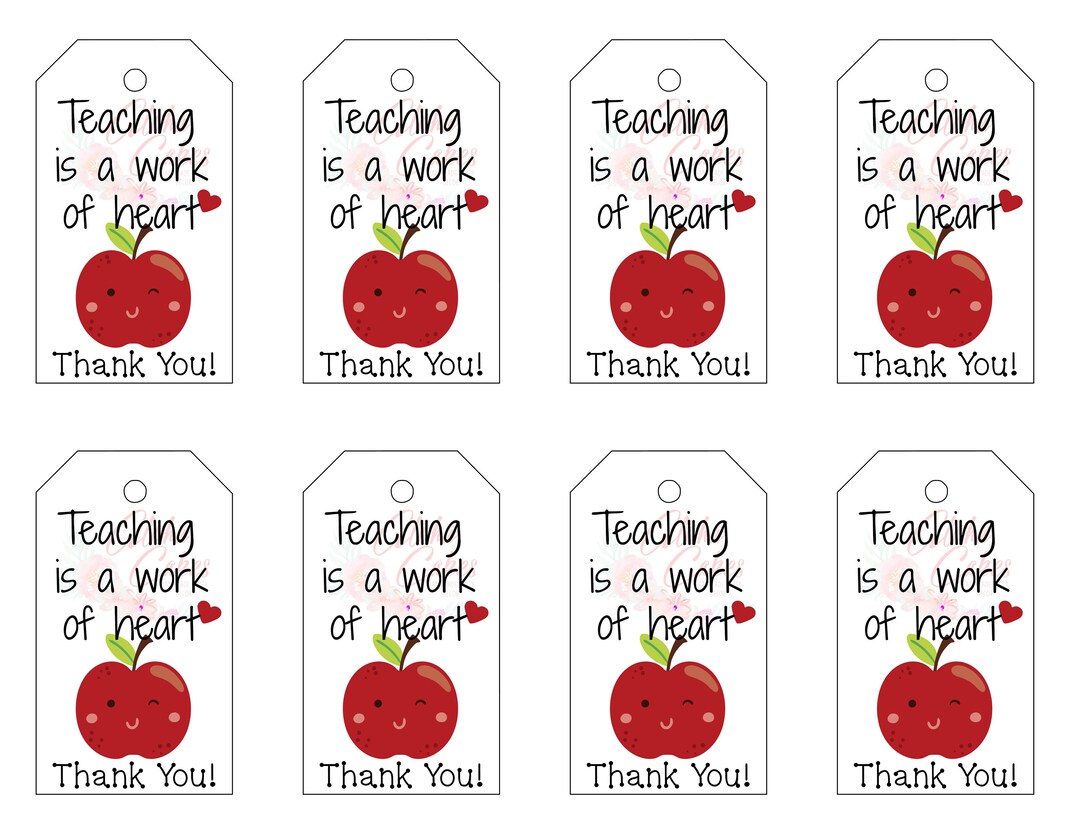 Teaching is A Work of Heart Gift Tag Printable Instant Digital - Etsy