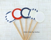 Patriotic Cupcake Toppers, July 4th, Red White Blue Decorations, Nautical Cupcake Sticks, Nautical Baby Shower, Birthday Party, Set of 12