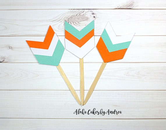 Tribal Baby Shower Cupcake Toppers Coral Spearmint And Glitter