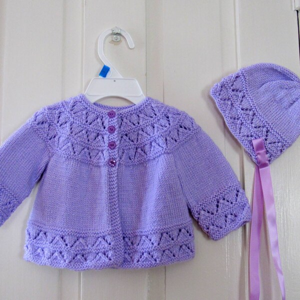 Hand Knit Baby Sweater and Bonnet Set