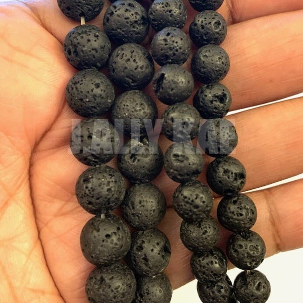 Natural Lava Rock Stones, Lava Beads, Black Lava Stones, Black Volcanic Rock Beads, Essential oil stones, 8mm, 10mm, 15.7" Strand