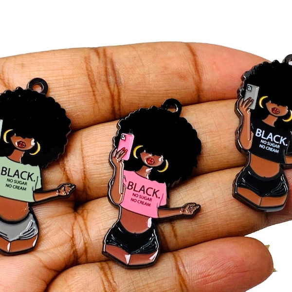 Black Afro Girl Charm, Afro Charm, Black Girl Charm, Enamel charm, Alloy charm, Charms for jewelry making, Pendants, Black Charm