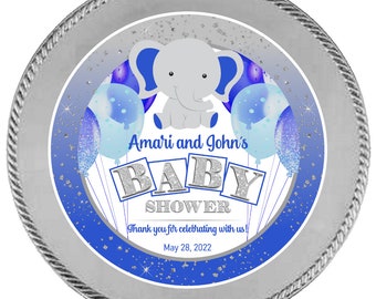 Elephant Baby Shower Charger Plate Insert, Little Peanut, Blue and silver favors, Plate decor, Table, Favors It's a Boy - Digital File Only